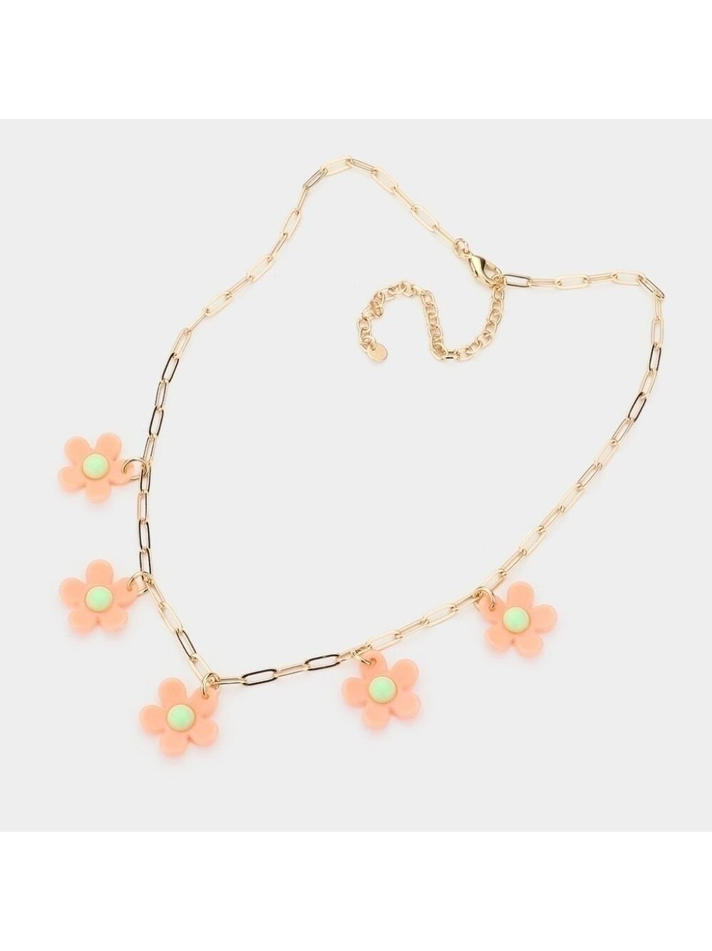 NEW Peach Retro Flower Daisy Daisies Link Necklace - Picture 3 of 5